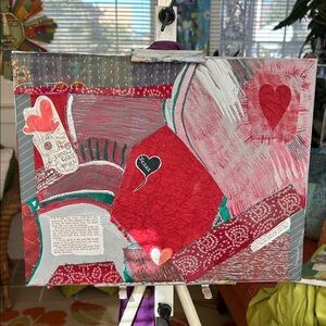 Abstract Red Heart Collage. Titled “Jesus Loves Me”